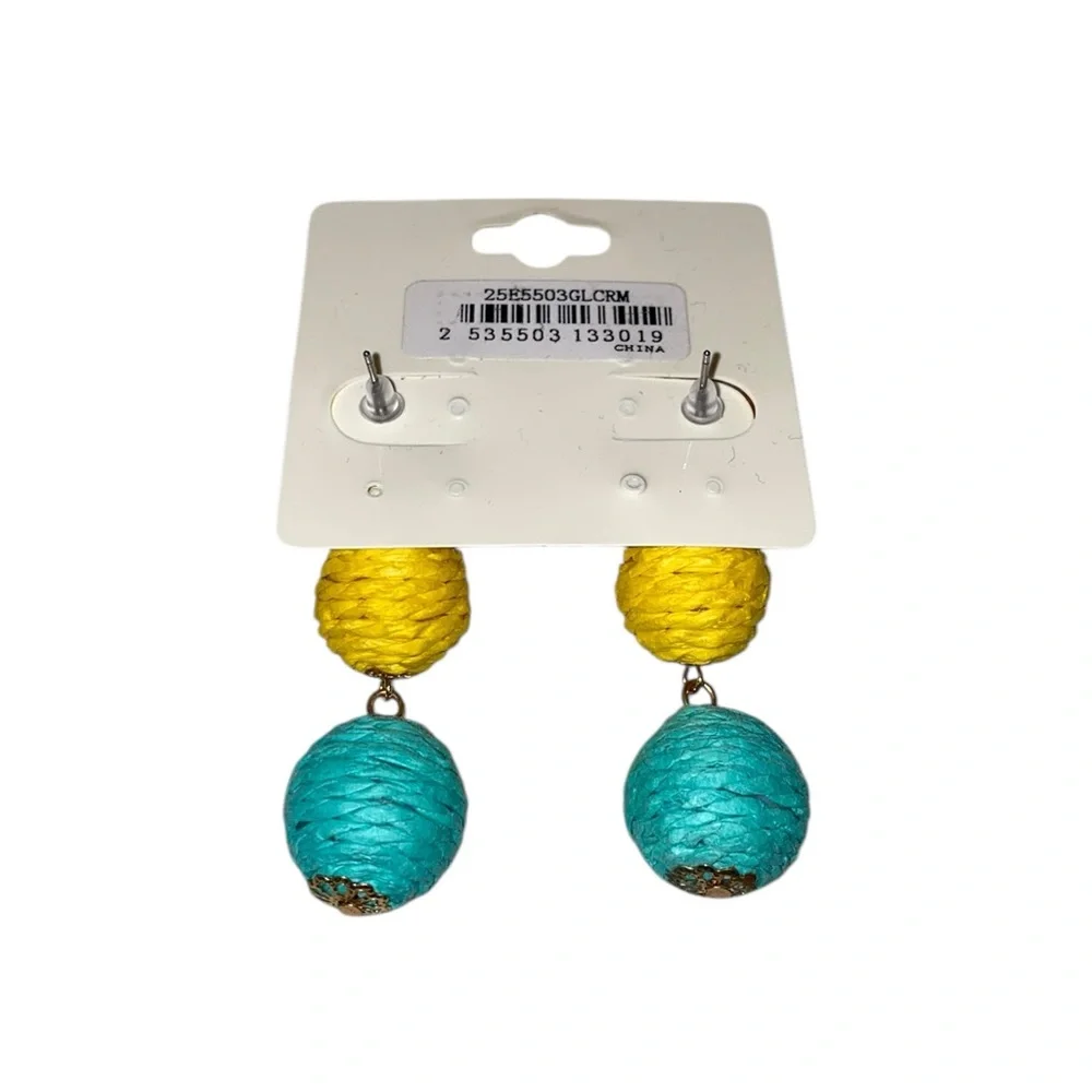 NWT Orange/Yellow/Blue Raffia Earrings